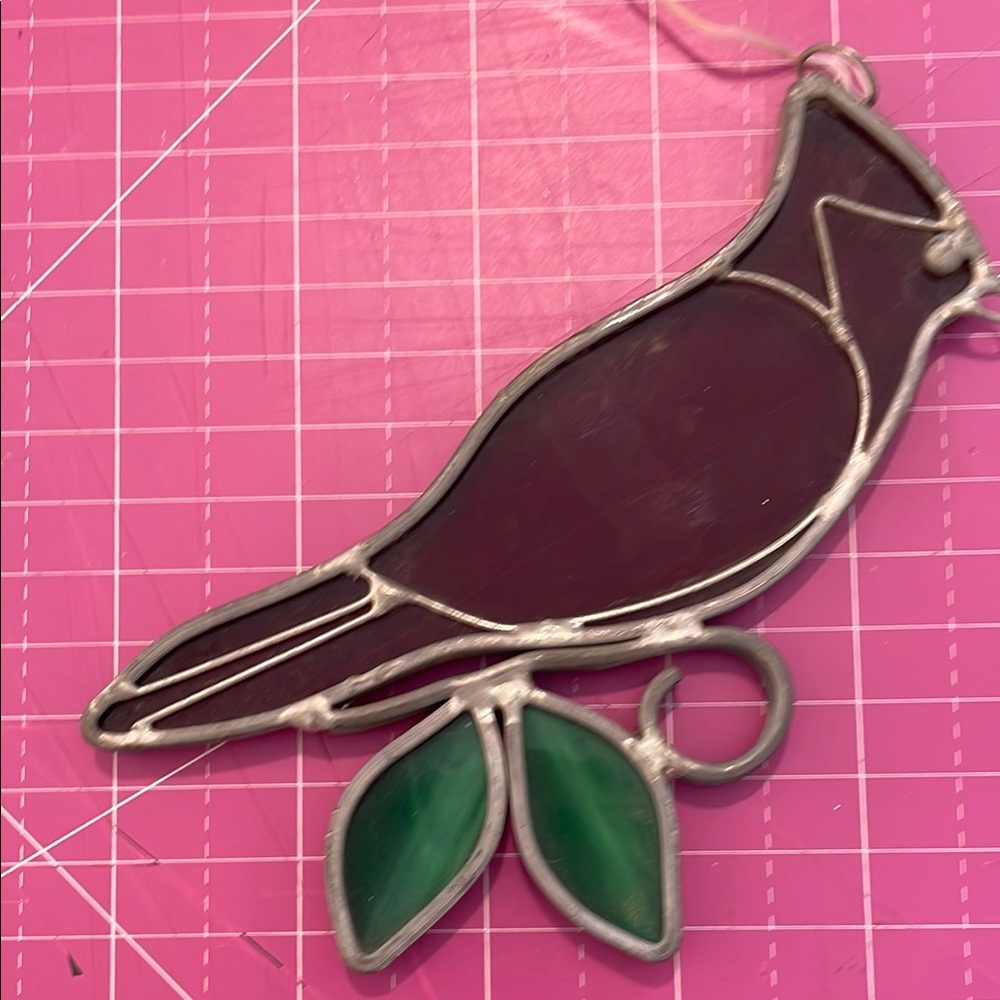 Stained Glass Bird Suncatcher - Purple and Green cardinal